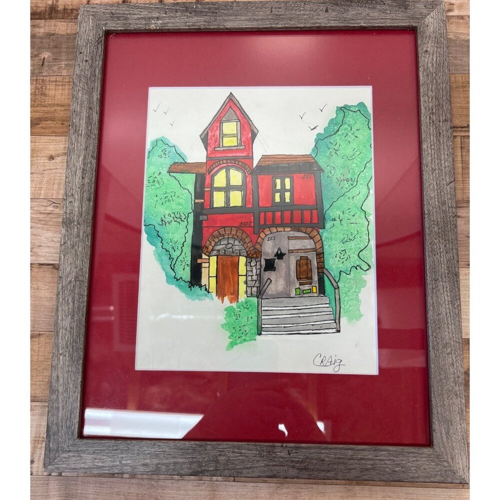 Framed Hand-Drawn House Illustration Signed By Craig